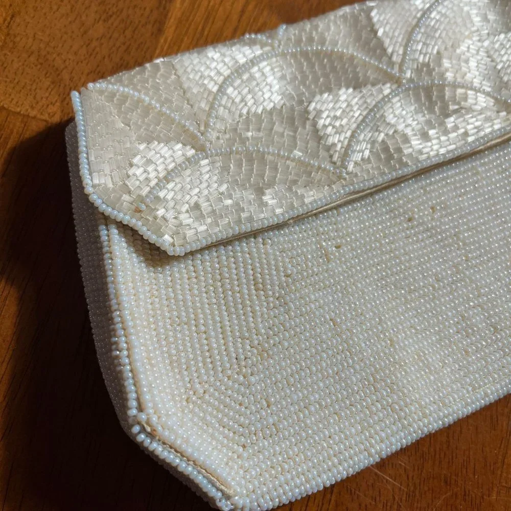 Vintage Japanese‎ Glam Glass Beaded Clutch Purse 8x5 Romantic Funky Boho Flapper